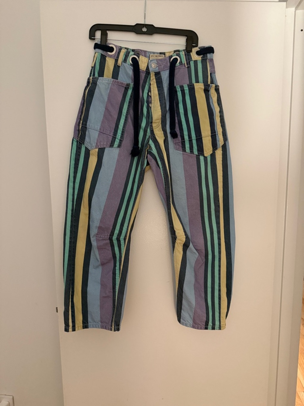We The Free Striped Blue, Green, Yellow & Purple High-Rise Moxie Jeans